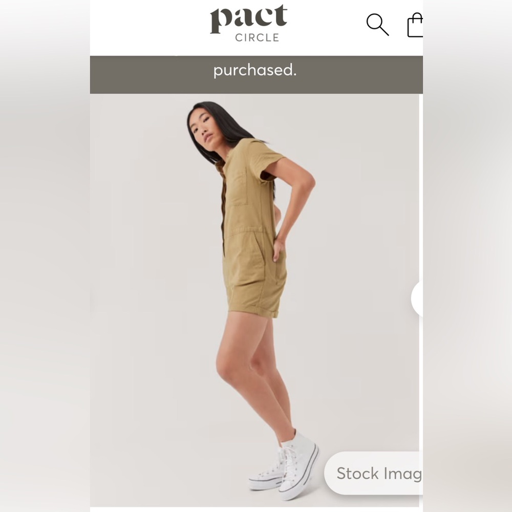 Pact Olive Green Short-Sleeve Utility Romper